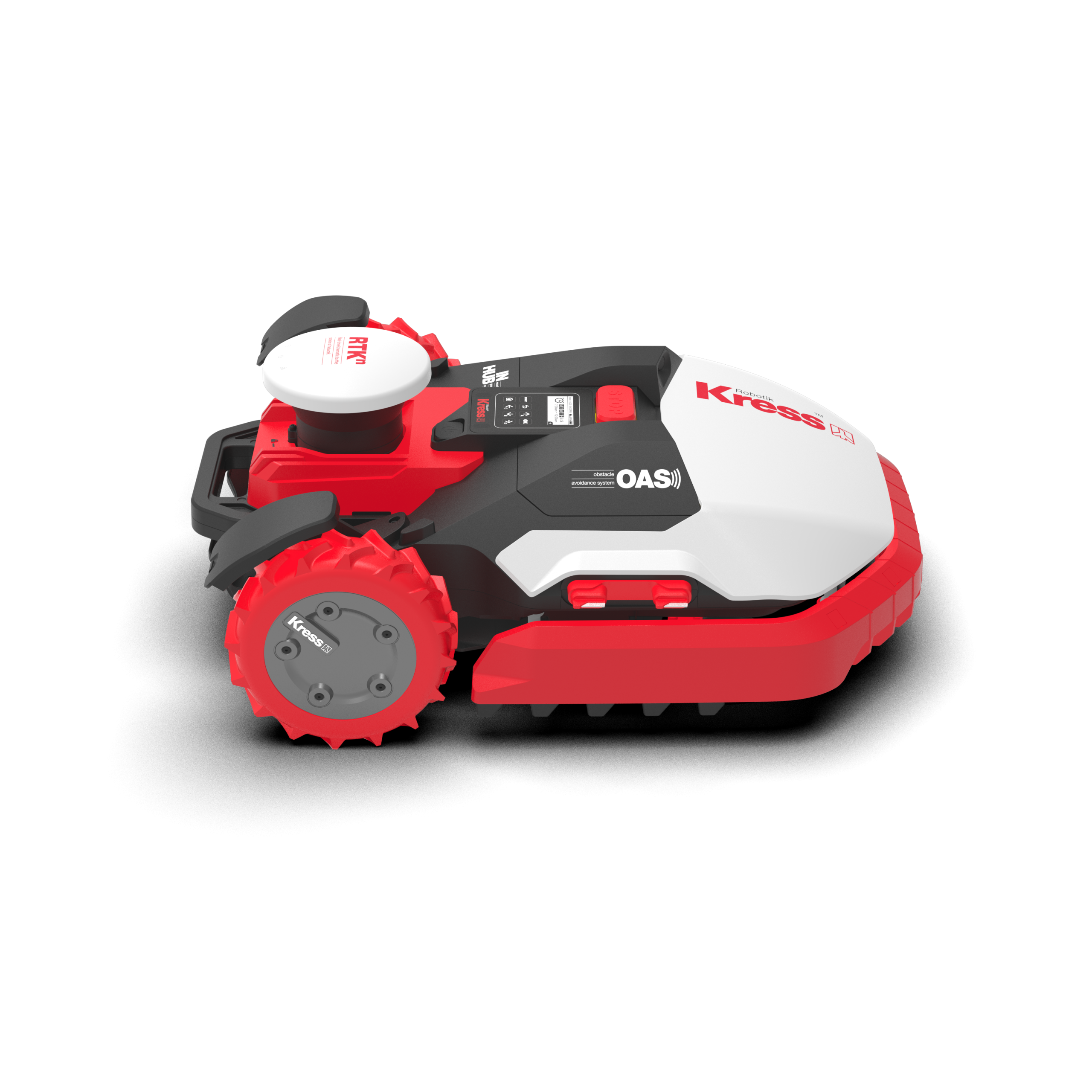 Kress RTKⁿ 6-acre robotic lawn mower with OAS (Obstacle Avoidance System), enhanced motor and V-Wheel.